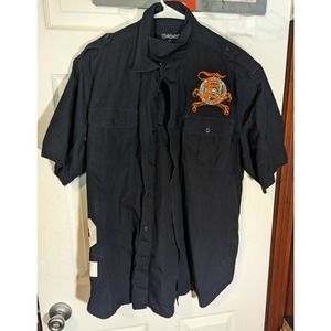 Marc Ecko Mens Short Sleeve Navy Button Up Shirt Patches Relentless Xl